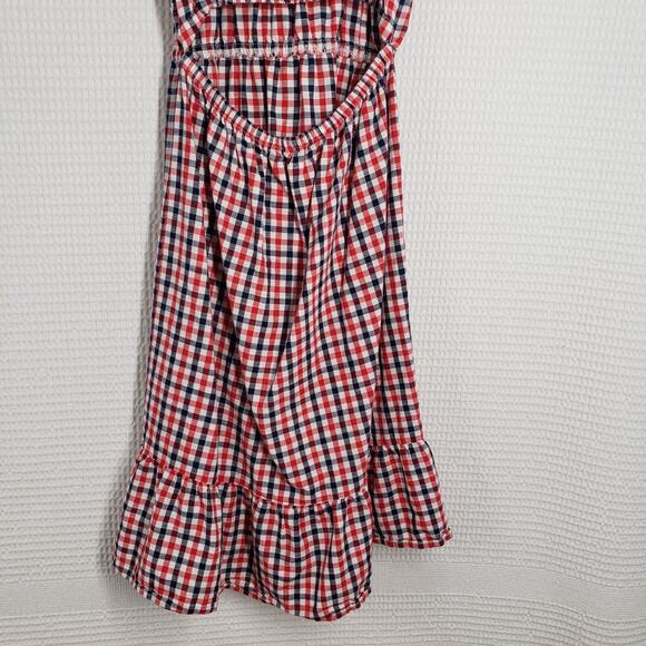 Oshkosh B'gosh Gingham Girls 10/10A Red White Blue Sundress Ruffle Patriotic - Picture 14 of 15